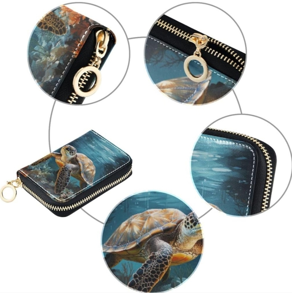 Sea Turtle Print Wallet with Zipper - Picture 5 of 7